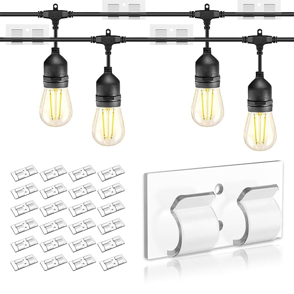 HASTHIP 25pcs Cable Organizer Wall Wire Holder Self Adhesive Cable Organizer Plastic Cable Clip for Christmas Light, Light String, Hanging Light, Wall Light String, White HASTHIP 25pcs Cable Organizer Wall Wire Holder Self Adhesive Cable Organizer Plastic Cable Clip for Christmas Light, Light String, Hanging Light, Wall Light String, White